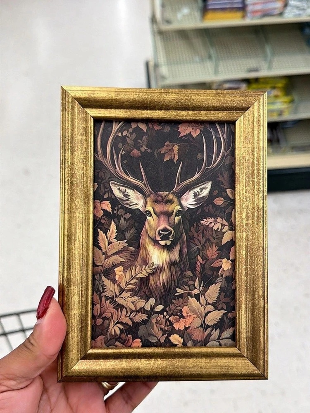 Framed Deer Floral Artwork in Brown & Gold